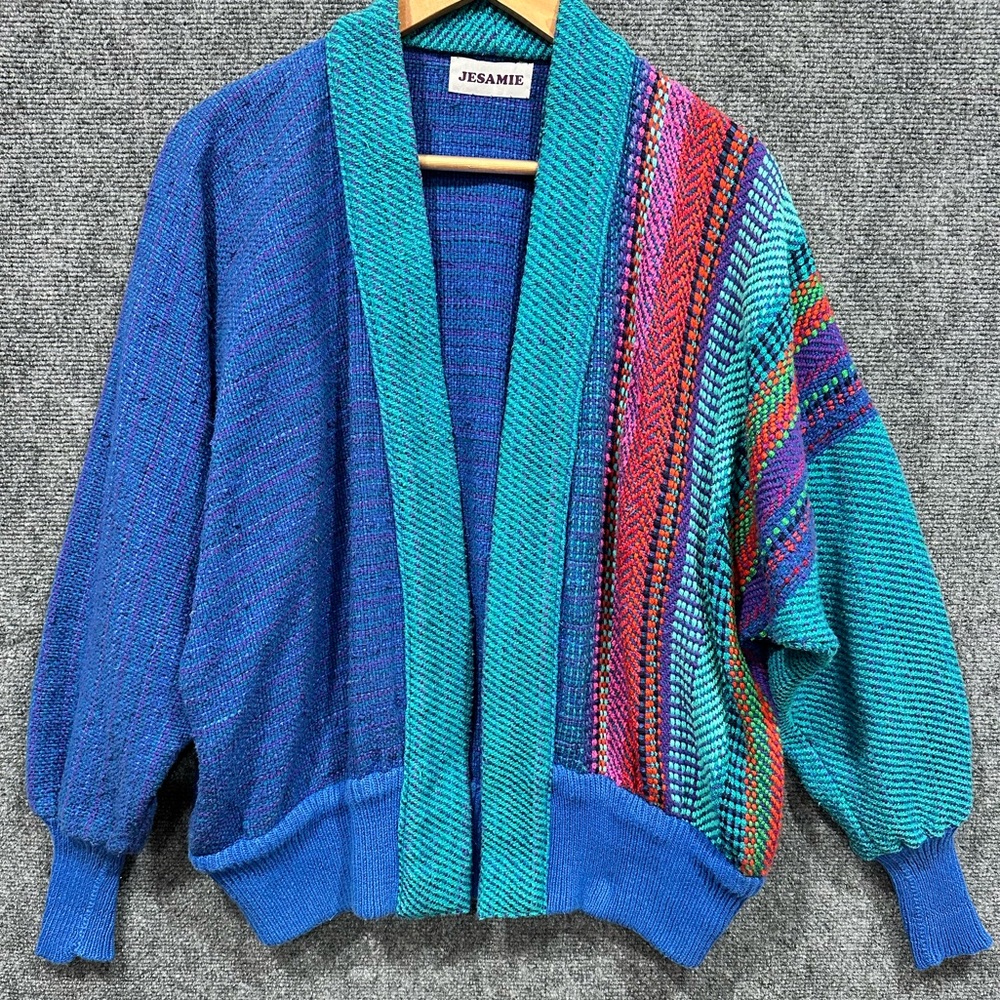 Vintage Jesamie chunky knit cardigan LARGE shawl collar multicolor indie grandpa